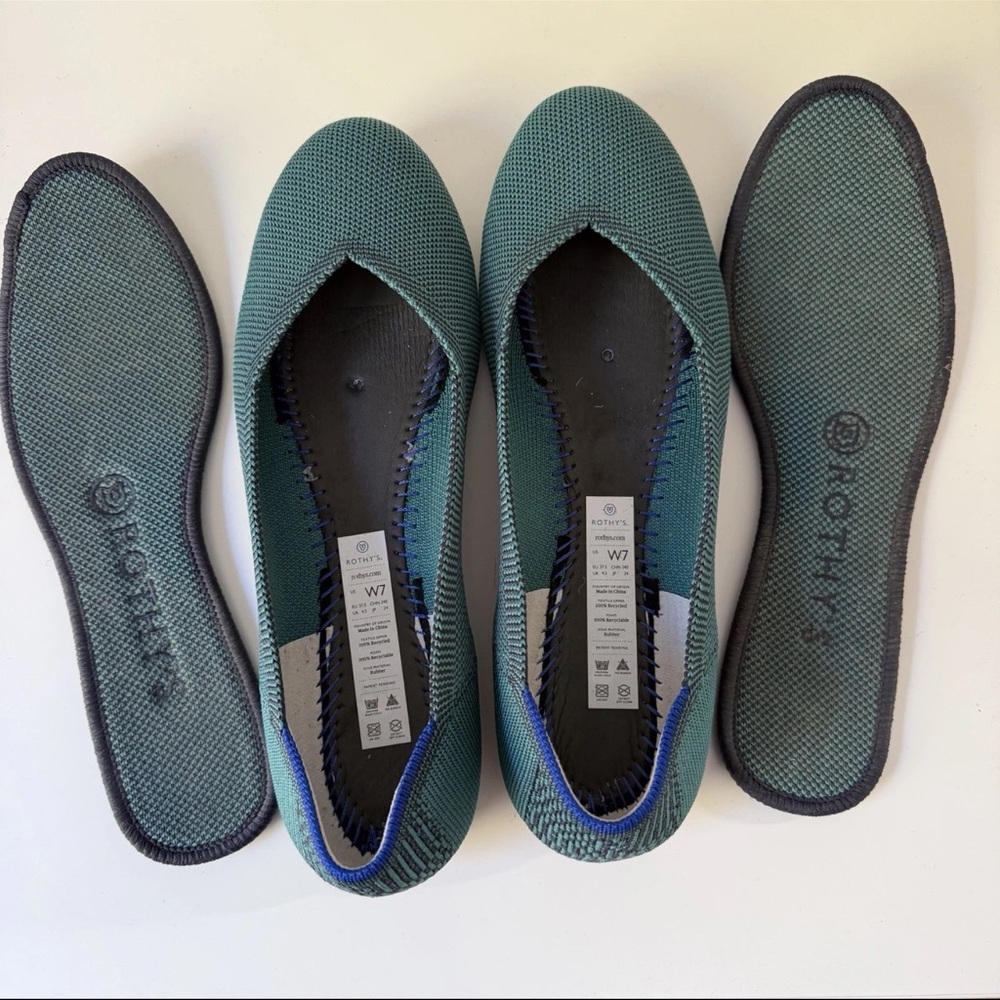 Rothy's The Flat Emerald Green Slip On Knit Ballet  Shoes Rounded Toe Sz 7 - Picture 8 of 11